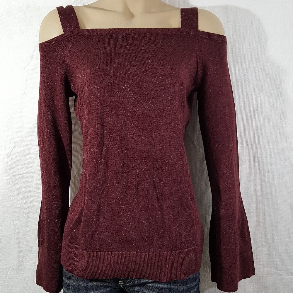 Michael Kors Cold Shoulder Merlot Top Sweater New - Picture 1 of 7